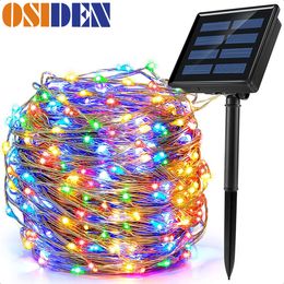 Tuindecoraties Osiden LED Outdoor Solar String Lights 7M12M22M Solar Lamp voor Fairy Holiday Kerstfeest Garland verlichting IR Dimable 221202