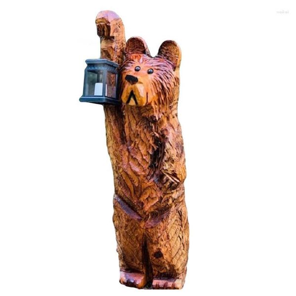 Décorations de jardin Statue d'ours en plein air avec sculpture légère Sculpture en résine Lanterne Ornement Décoration de pelouse Animal