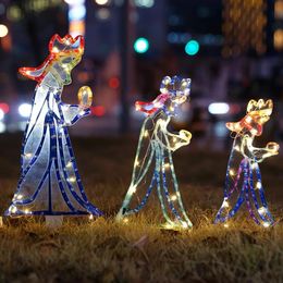 Decoraciones de jardín Navidad al aire libre LED Tres 3 Reyes Silueta Motivo Cuerda Luz Decoración para Jardín Patio Año Decoración navideña Fiesta 231023
