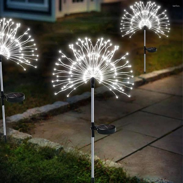 Decoraciones de jardín Decoración al aire libre Luces de paisaje Luz LED solar Diente de león Fuegos artificiales Adornos Lámpara de decoración de césped para el hogar 2023