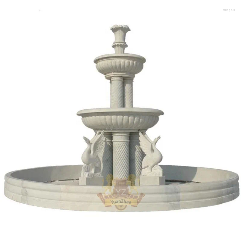 Tuindecoraties buiten groot formaat ronde vorm marmeren vermoeide fontein waterval 4 laag water