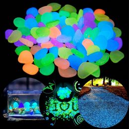 Tuindecoraties Outdoor Luminous Stones Glow in Dark Pebbles Fish Tank Decoration Pebble Rocks Aquarium Mix Color 50100pcs 230815