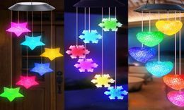 Décorations de jardin Éclairage à LED solaire extérieur BOULLE DE PARTICLE FLAKE LOVE FIVE POINTED SUR CHIME COLOR COLOR COLOR CHANDELI7915368