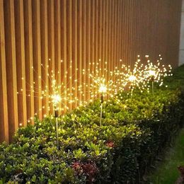 Decoraciones de jardín Luces solares al aire libre 90/120/150 LED Lámpara de fuegos artificiales Decoración Luz de césped Año Navidad 230414