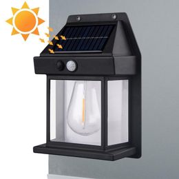 Tuindecoraties Outdoor Solar Wall Light Wall Mounted LED Deck Lights Dusk to Dawn Solar Wall Lamp Lights for Garden Patio Decor Backyard Yard 230617