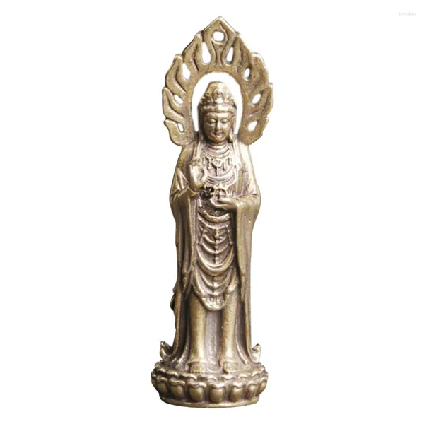 Decoraciones de jardín al aire libre Vintage Buda Luz Avalokitesvara Oficina Decoración del hogar Diosa Misericordia Estatuilla Latón Religioso