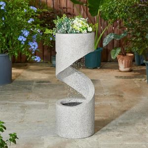 Décorations de jardin Fountaine d'eau extérieure avec lumière LED Curbe Waterfall Stone Planter Planter Planter