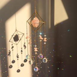 Garden Decoraties Outdoor Windchimes Crystal Wind Chime Star Moon Sun Pendant Dream Catchers Geplaatste kleurrijke kralen hangend drop