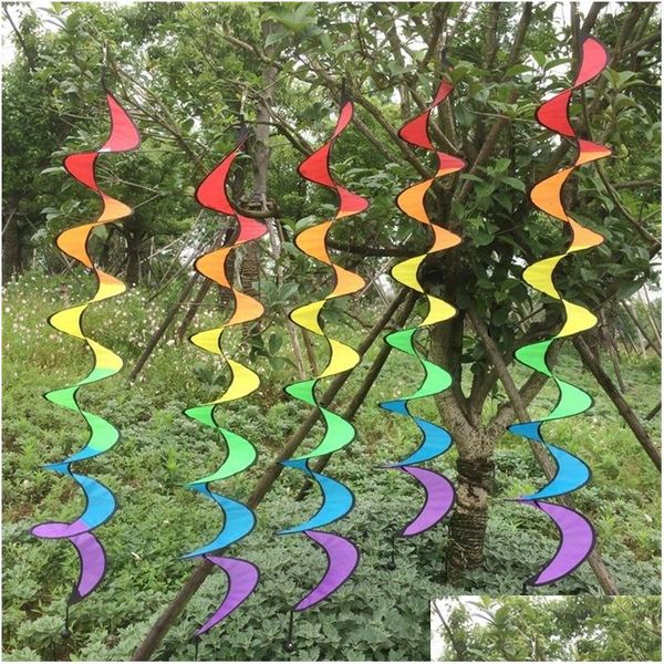 Décorations De Jardin À L'extérieur Rainbow Spiral Windmill Windsock Décorer Durable Rotation Portable Wind Spinner Couleur Ruban À Tricoter Dhj81