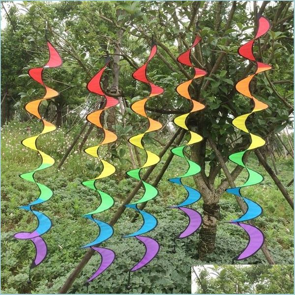 Décorations De Jardin À L'extérieur Arc-En-Ciel Spirale Moulin À Vent Manche À Vent Jardin Décorer Durable Rotation Portable Wind Spinner Ruban Coloré Kn Dhikx