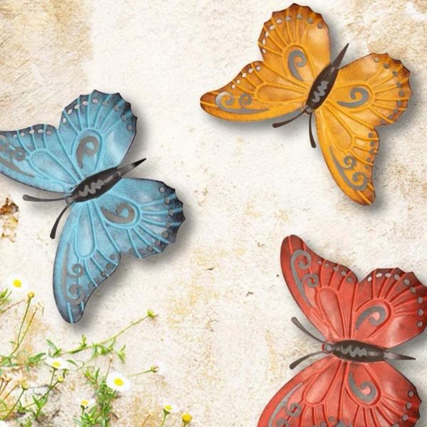 Décorations de jardin Pack de 3 ornements d'insectes en métal décoration d'art mural extérieur suspendu bricolage sculpture miniature patio balcon