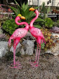 Tuindecoratie Paar hoge roze flamingo sculpturen Tuinbeelden Buitenbalkon Veranda Decoratie Metaal