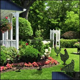 Garden Decoraties Patio Lawn Home 1/5 PCS Chicken Yard Art Outdoor Backyard Stakes Metal Hen Decor Park Ornamenten Drop Deli