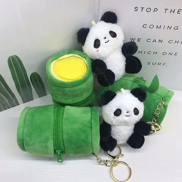 Decoraciones de jardín Panda Panda Bamboo Tube Keychain Muñeco de dibujos animados y colgantes de llaveros de cadena de llave encantadora colgante