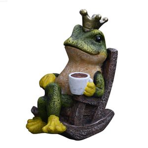 Décorations de jardin étang pendaison de crémaillère cadeau pelouse décor extérieur statues de jardin art grand dessin animé accessoires amusant animal couronne grenouille ornement cour résine L230714