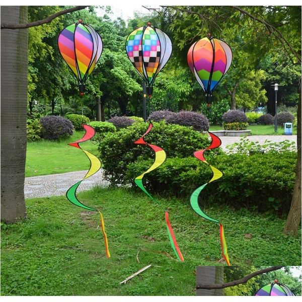 Decoraciones de jardín Arco iris Globo de aire Lentejuelas Rayas de color Decoración escolar Globos creativos Spinner de viento con cinta de color 8 5Bj Dhgav