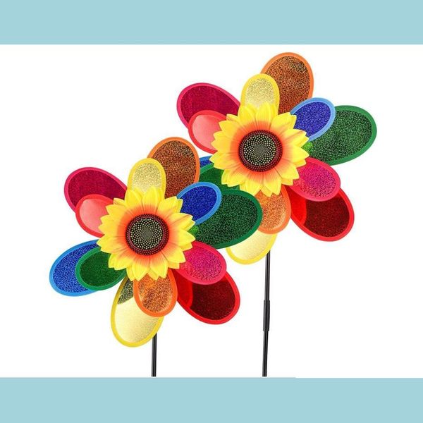 Décorations De Jardin Rainbow Pinwheels Tournesol Whirligig Wind Spinner Grand Moulin À Vent Jouets Pour Cour Pelouse Art Décor Bébé Enfants Jouet Drop Dhrmb