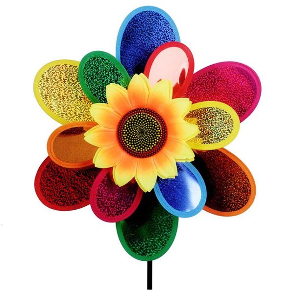 Decoraciones de jardín Rainbow Molinetes Girasol Whirligig Wind Spinner Gran Molino de viento Juguetes para Yard Lawn Art Decor Baby Kids Toy SN6791