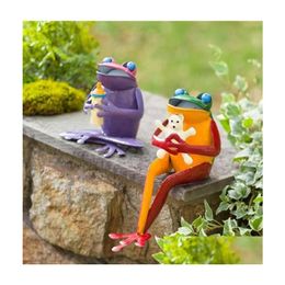 Décorations de jardin Statue de grenouille de café en métal recyclé Ornement Scpture Scptures Famille Décoration créative Intérieur Extérieur9291397 Drop Dh81G