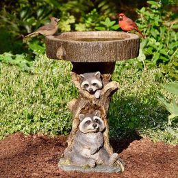 Garden Decoraties Resin Feeder Birdbath Voedingsstation Bird Bath Bow Bow Bowbeer Raccoon Statue