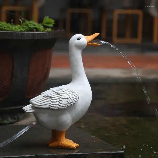 Décorations de jardin Résine Spary Water Duck Statues Miniature Fée Figurines décoratives Maison extérieure pour fontaine de cour