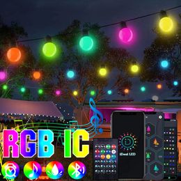 Tuindecoraties RGBIC Smart LED Ball Garland Fairy Lichtslingers Bluetooth Multi Color Waterdichte Outdoor Lamp Holiday Wedding Party Light Decor 230717