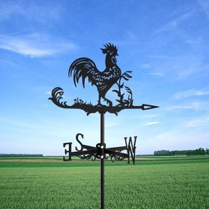 Tuindecoratie Haan Cock Weathervane Silhouette Art Black Metal Chicke Wind Vanes Outdoors Decorations Garden for Roof Yard Building 230721