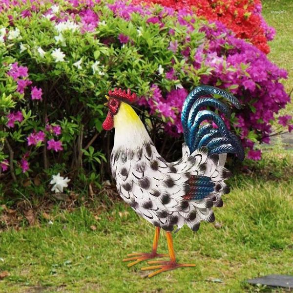 Décorations de jardin Statue de coq Figurine en métal Sculpture de poulet résistant aux intempéries pour décor de cour ornements d'animaux maison