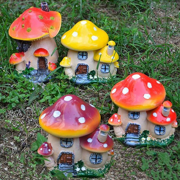 Décorations de jardin Sculpture Paysage Faire Pelouse Ornement Fée Jardin Décor Micro Paysage Toadstool Figurines Miniature Champignon Maison 230721