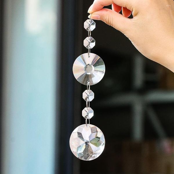 Décorations de jardin Perles d'espacement octogone transparentes brillantes Cercle à double trou Prisme à facettes Fleur de vie Pendentif en cristal de verre Attrape-soleil Dangle