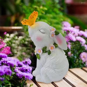 Décorations de jardin décoratives solaires légers étanches de lapins de lapins sculptures dessin animé pour décoration extérieure