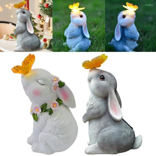 Decoraciones de jardín solar decorativo decorativo impermeable conejos esculturas de resina dibujos animados para decoración al aire libre