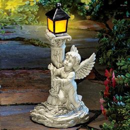 Décorations de jardin Lampe à énergie solaire Lumière Pilier romain Statue d'ange Figurine Sculptures Ornements de Noël