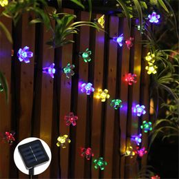 Tuin Decoraties Solar Flower String Light Outdoor Waterdichte Kersenbloesems LED Fairy Lamp voor Kerstboom Patio Hek Tuin Lente 230717