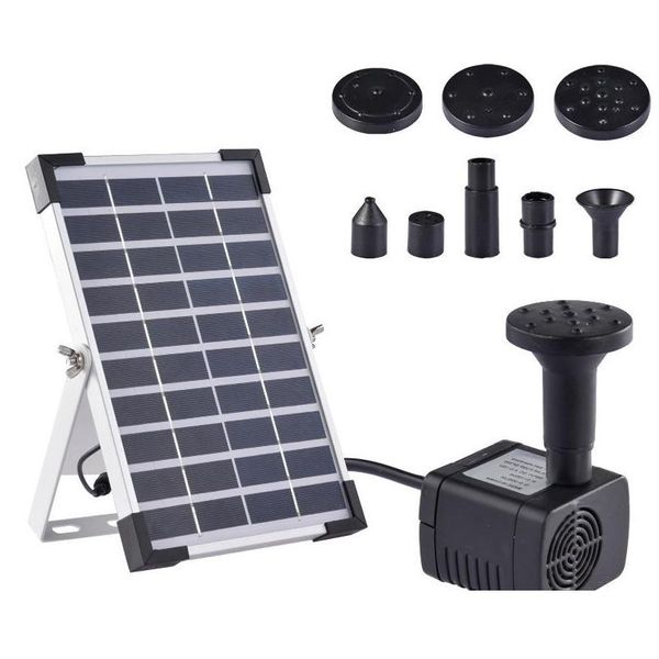 Decoraciones de jardín Kit de fuente solar 5W para fuentes de agua de baño de pájaros con panel y 6 boquillas Estanque pequeño al aire libre Dhm4I