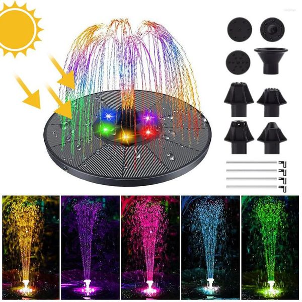 Décorations de jardin Pompe à eau de fontaine solaire avec lumières LED de couleur Cascade Piscine extérieure Étang Bain d'oiseaux 8 buses