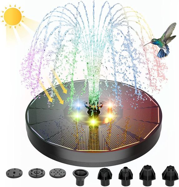 Decoraciones de jardín Bomba de agua de fuente solar con luces LED de color para baño de pájaros 3W 7 Boquillas 4 fijadores Tanque de estanque flotante 230721