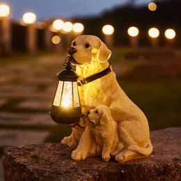 Décorations de jardin Lumière décorative de jardin solaire chiens réalistes éclairage extérieur statue de chien en résine Led veilleuse pour la décoration de jardin de cour de voie 231025