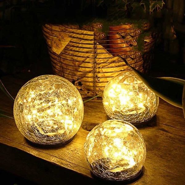 Décorations de jardin Lampe solaire LED chemin de lumière extérieur étanche veilleuse jardin Camping boule de verre fissures décorer éclairage extérieur YQ240116