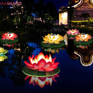 Tuin Decoraties Solar Led Drijvende Bloem Licht Kunstmatige Lotus Fontein Vijver Zwembad Lamp Outdoor Waterdicht Decor voor Patio Aquarium 230717