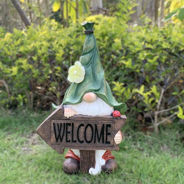 Decoraciones de jardín Luz solar Enano Signo de bienvenida Escultura Artesanía Resina Mariposa Grieta Bola Estatuas Decoración para el hogar para patio al aire libre 230518