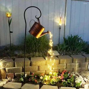 Gardendecoraties Zonne -lichte water kan met watervallichten Outdoor Tree Decor Copper Wire Fairy Yard Romantic