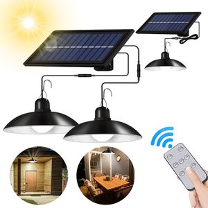 Garden Decorations Solar Pendant Light Outdoor Waterproof LED Lamp Doublehead Chandelier with Remote Control for Indoor Shed Barn Room 221202