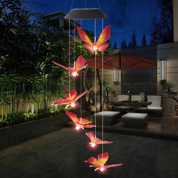 Décorations de jardin Lampe à carillon à vent papillon coloré imperméable à lumière variable à énergie solaire pour la décoration de jardin extérieur à la maison