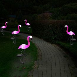 Garden Decoraties Zonne Power Light Mooi roze Flamingo Lawn Decor Stake Landscape Lamp Outdoor Lighting 230504