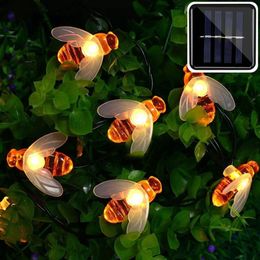 Tuindecoraties Zonne -aangedreven schattige honing bijen LED String Fairy Light 20leds 50leds Outdoor Hek Patio Kerstmis Garland Lights 221202