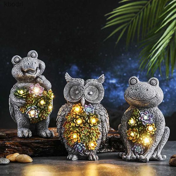 Décorations de jardin Énergie solaire succulent animal statue Résine Animal Ornement succulent Ornement imperméable Chouettes pour le décor de jardin YQ240116