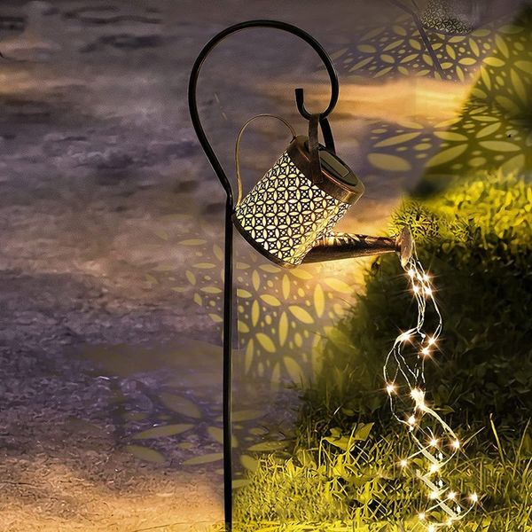 Décorations de jardin Arrosoir à énergie solaire arrose fée étanche douche lumière LED lanterne pour éclairage extérieur décorations de Noël 221202