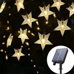 Decoraciones de jardín Luces de cadena de estrellas solares Luces de hadas con energía solar LED impermeables al aire libre para Navidad Patio Jardín Patio Porche Decoración de bodas 231109