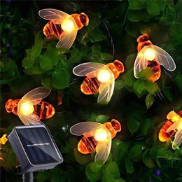 Tuindecoraties Solar String Light 20 LED Cute Bee Outdoor Light Wedding Home Garden Patio Party Christmas Tree Honeybee Starry Fairy Decor Lamp 230606